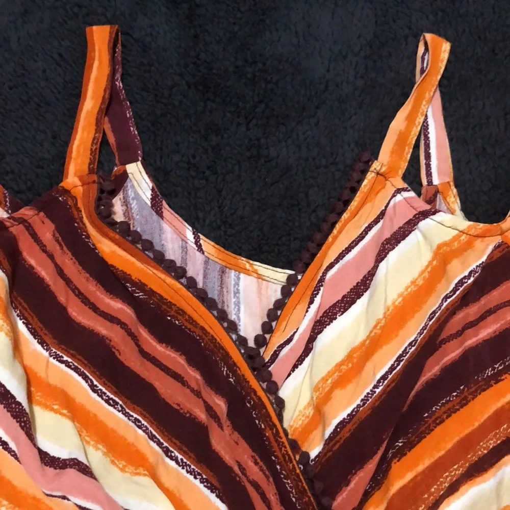 XHILARATION Romper Striped Cold Shoulder with Pom-Pom Trim & Pockets Sz S - Picture 6 of 16